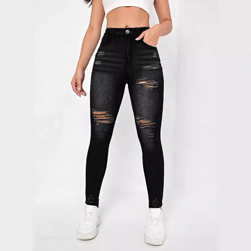 Women high-waisted Sculpting Skinny Jeans with targeted rips and shaping comfort waistband Mune Fashion