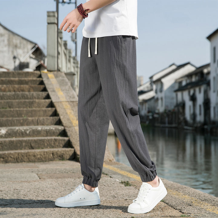 Men's Nan Tapered Linen-Cotton Joggers with Drawstring, Elastic Ankle Cuffs and Slim Silhouette Mune Fashion
