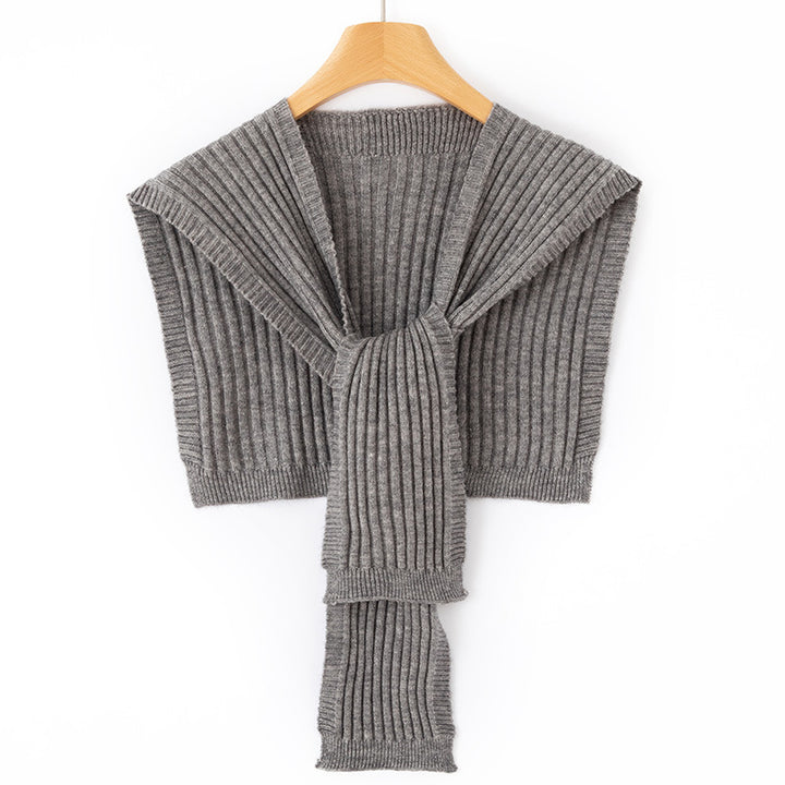 Women's Short Ribbed Knit Shoulder Warmer with Integrated Scarf Mune Fashion