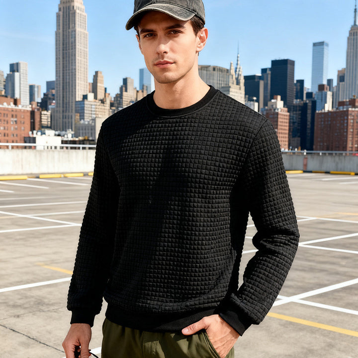 Men's textured square quilted pullover with round neck and elastic cuffs Mune Fashion