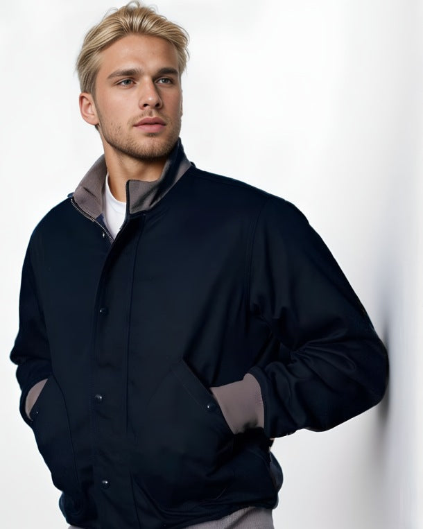 Men's Short Jacket with Stand-Up Collar, Concealed Press Stud Placket and Ribbed Cuffs Mune Fashion