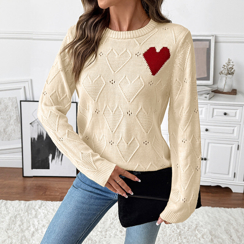 Women's Playful Knit Sweater with Heart Design Mune Fashion