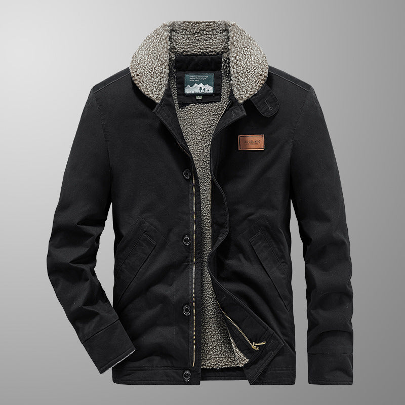 Men's canvas work jacket with sherpa lining, zipper and snap button closure Mune Fashion