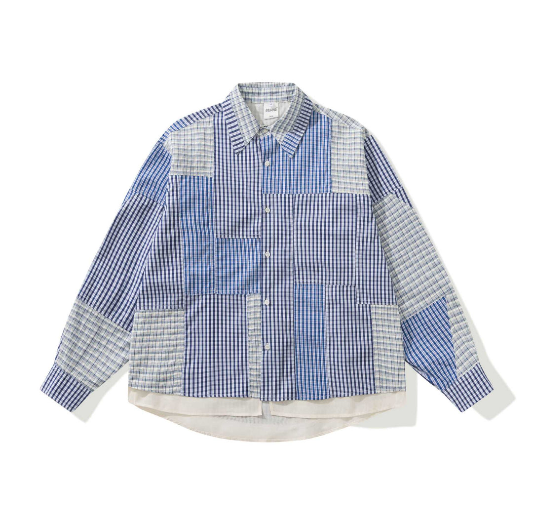 Unisex Patchwork-checked Overshirt with extended hem Mune Fashion