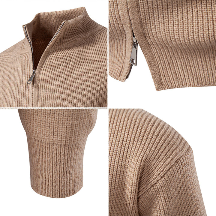 Men's Coarse Ribbed Zip Cardigan with High Cowl Neck and Concealed Seam Mune Fashion
