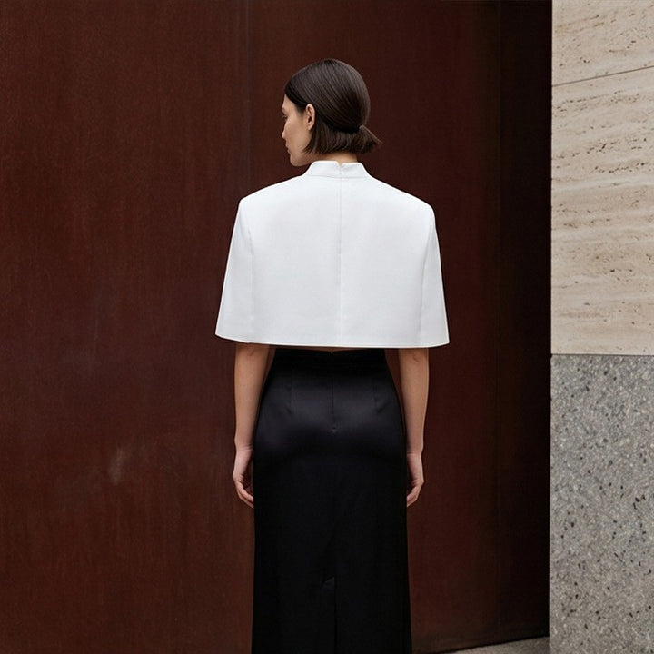 Women Short-Cut Sculptural Cape Top with Stand Collar Mune Fashion