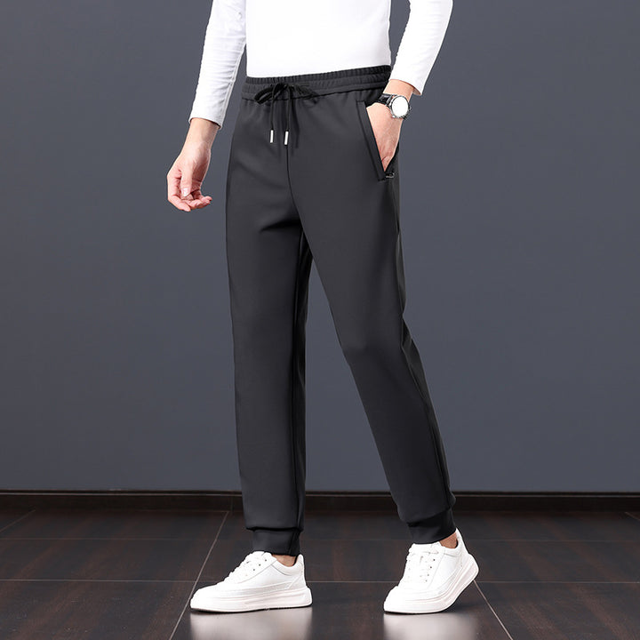 Men's elastic leisure pants with drawstring, straight leg and concealed zip pockets Mune Fashion