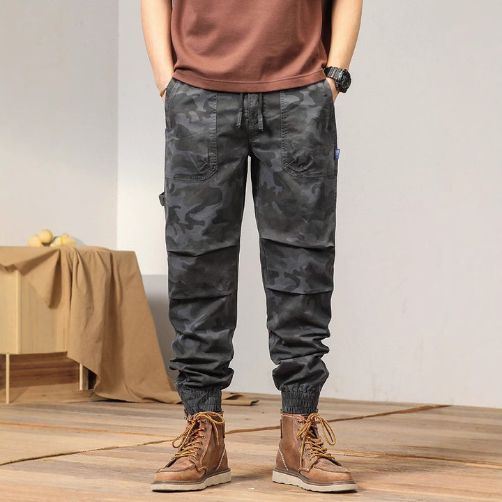 Herren Camouflage Utility-Joggerhose mit elastischem Tunnelzugbund, Kniefalten und Mehrfachtaschen Mune Fashion