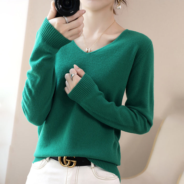 Ladies V-neck pullover in cashmere look with casual fit and ribbed cuffs Mune Fashion