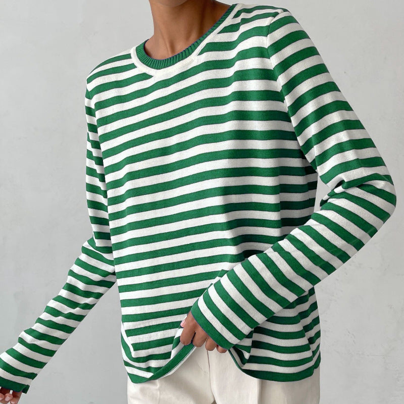 Women's striped cotton sweater with round neck and relaxed fit Mune Fashion
