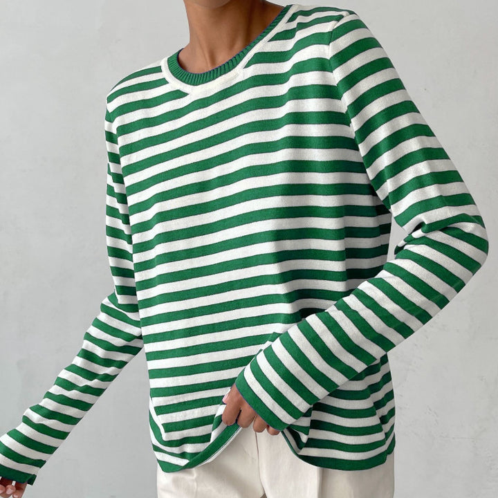 Women's striped cotton sweater with round neck and relaxed fit Mune Fashion