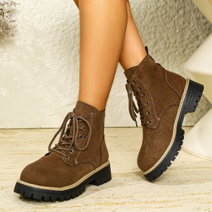 Women's lace-up ankle boots in suede look with warm lining, padded shaft and durable tread sole Mune Fashion