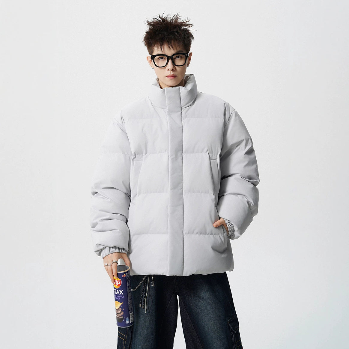 Men's Short Cut Oversized Quilted Jacket with High Collar Mune Fashion