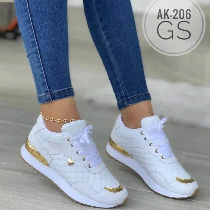 Women Padded Sneakers with Quilted Look and Gold Accents Mune Fashion