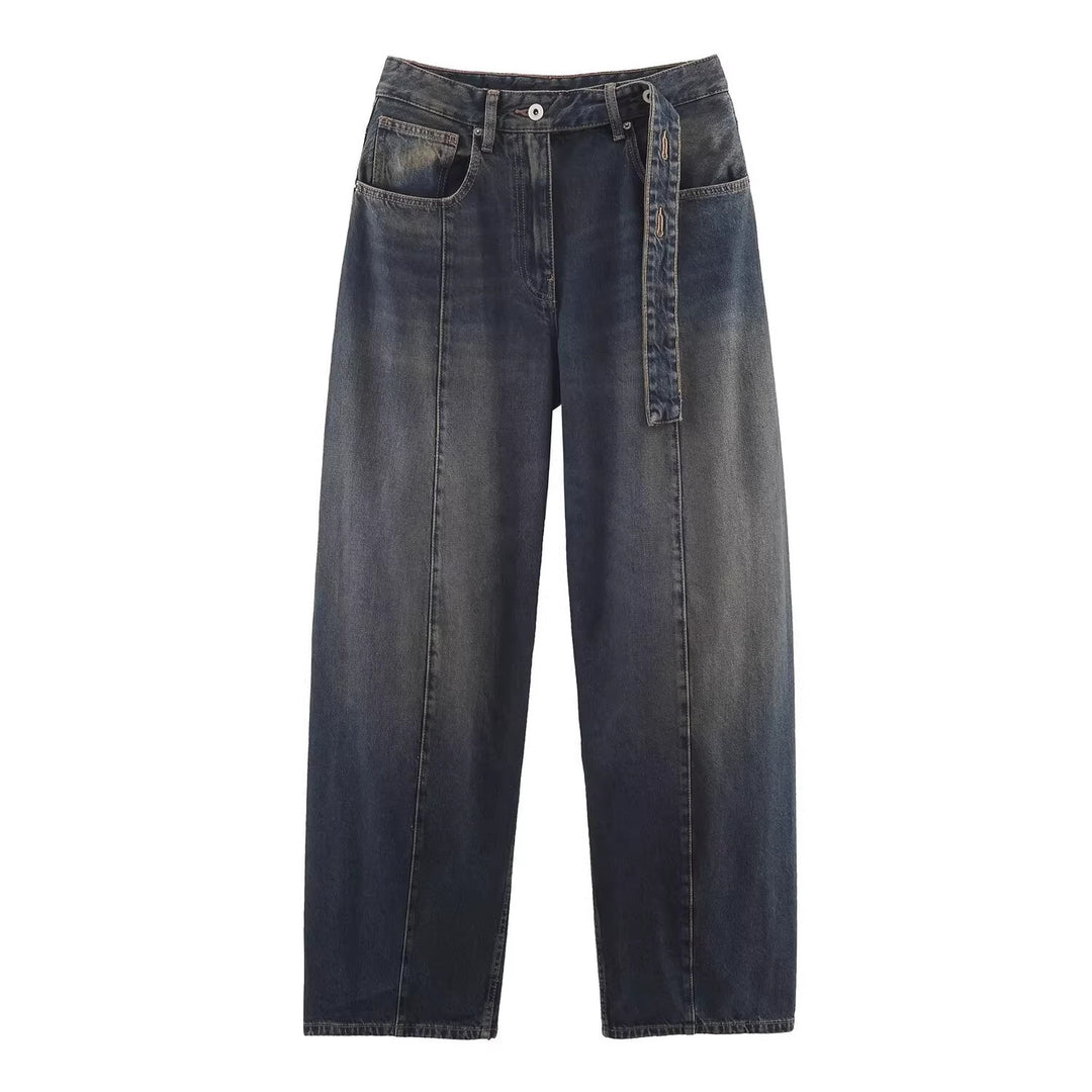 Women's wide high-waisted culotte pants with decorative seams, patch pockets and tie belt Mune Fashion