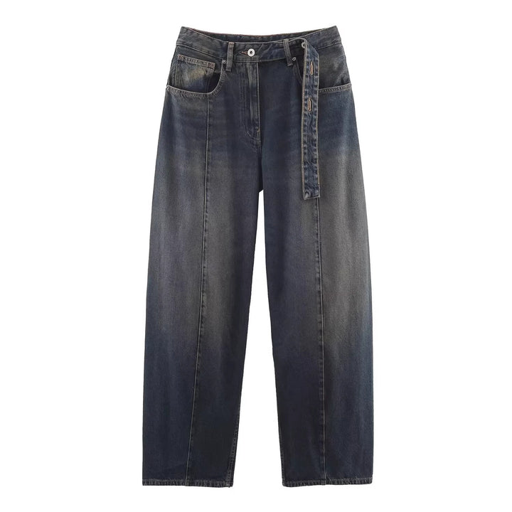 Women's wide high-waisted culotte pants with decorative seams, patch pockets and tie belt Mune Fashion