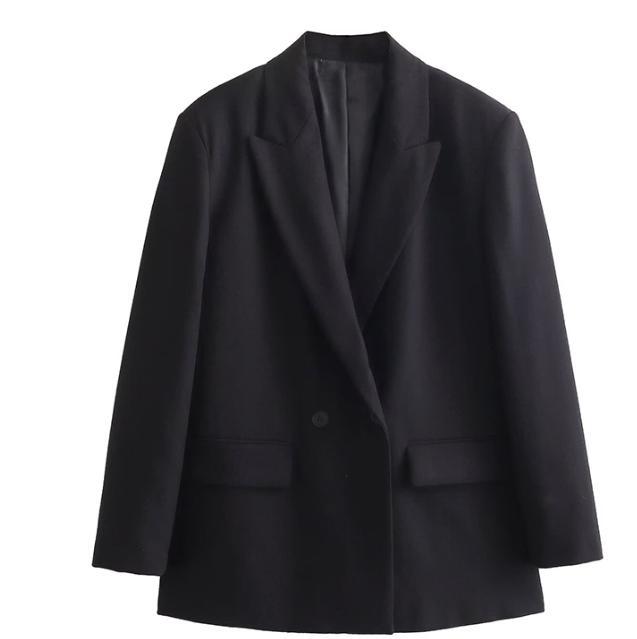 Women's Double-Breasted Boxy Blazer with Boxy Silhouette and Lapel Collar Mune Fashion