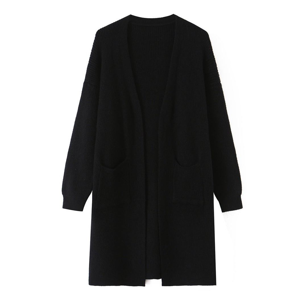 Women Long Oversized Knit Cardigan with Patch Pockets Mune Fashion