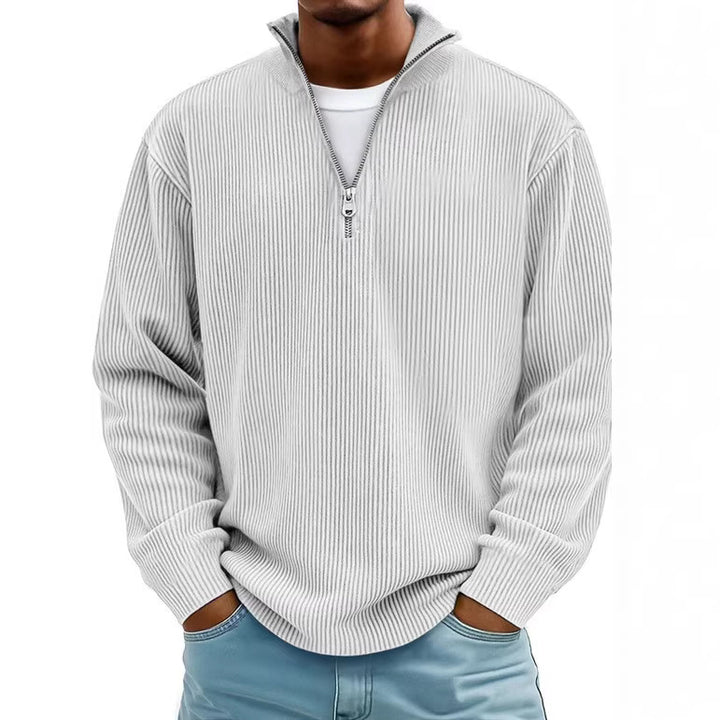 Men's ribbed knit pullover with half zipper and stand-up collar Mune Fashion