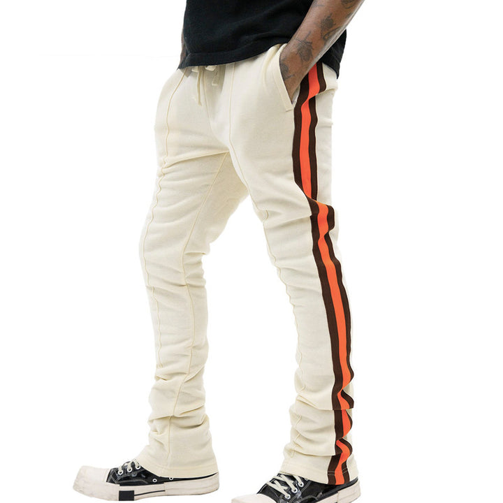 Men's Tapered Training Pants with Elastic Waistband, Drawstring and Side Contrast Stripes Mune Fashion
