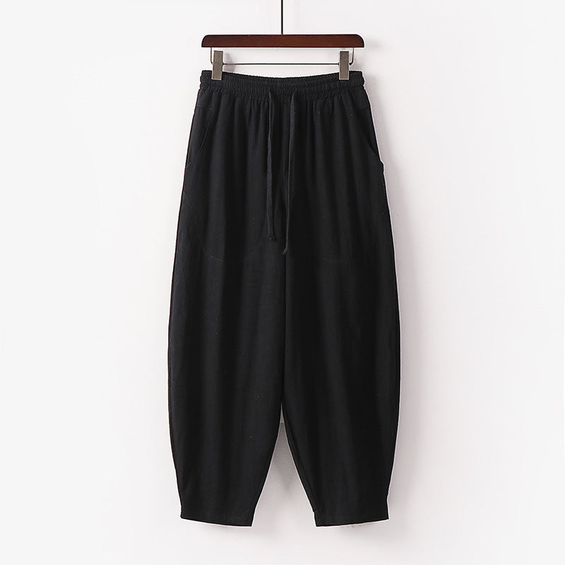 Women's Soft Linen Harem Pants with Elastic Waistband and Drawstring Mune Fashion