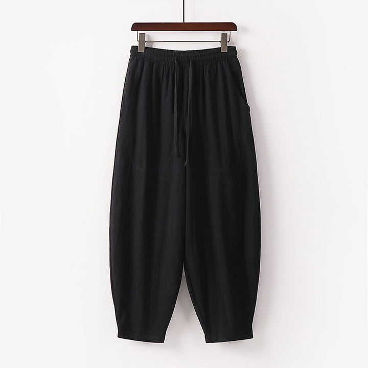 Women's Soft Linen Harem Pants with Elastic Waistband and Drawstring Mune Fashion
