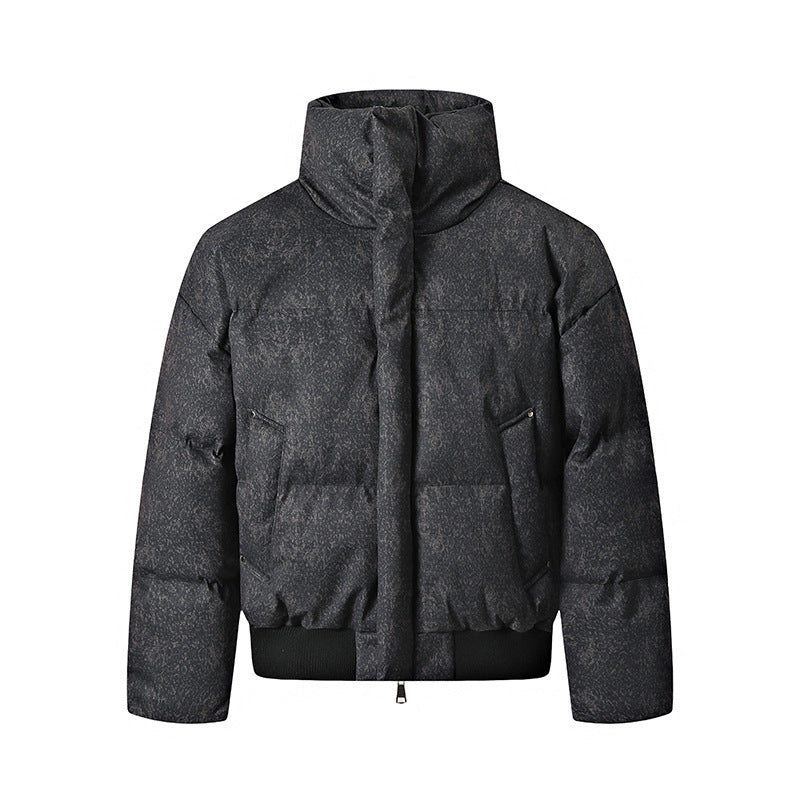 Men's short padded quilted jacket with high stand-up collar and matte structured optics Mune Fashion