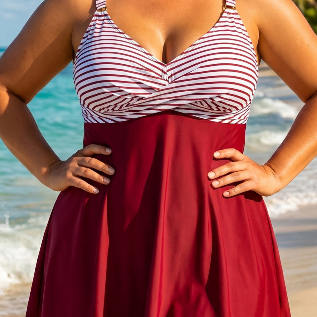 Women's bathing dress with striped top and flared skirt Mune Fashion