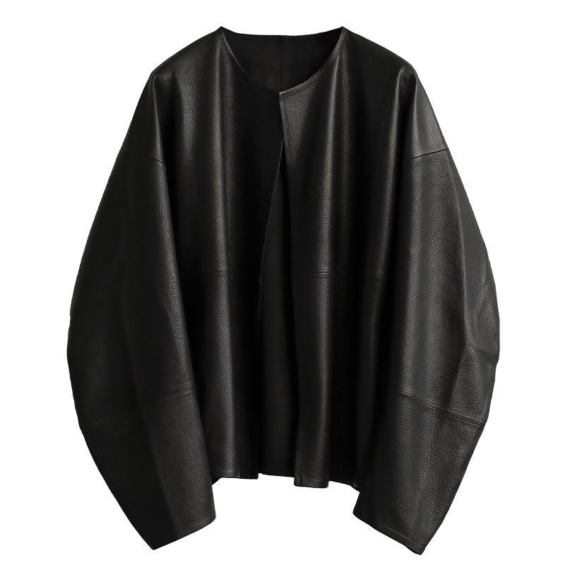 Women Oversized Leather Jacket Mune Fashion