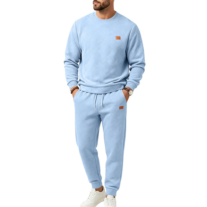 Men's leisure jogging suit made of textured fleece with round neckline and drawstring waistband Mune Fashion