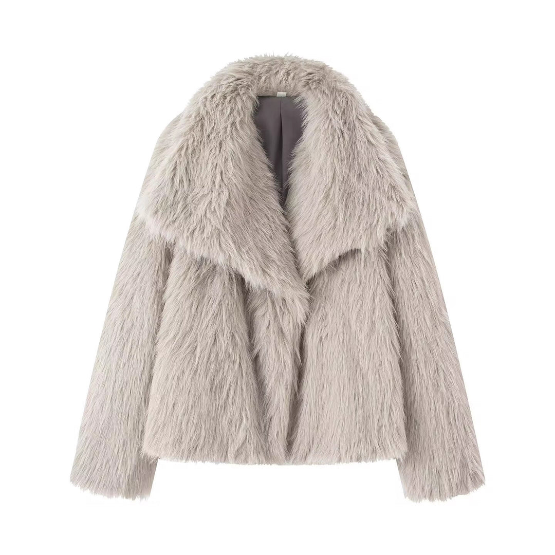 Women's Short Boxy Faux Fur Coat with Generous Shawl Collar and Soft Lining Mune Fashion