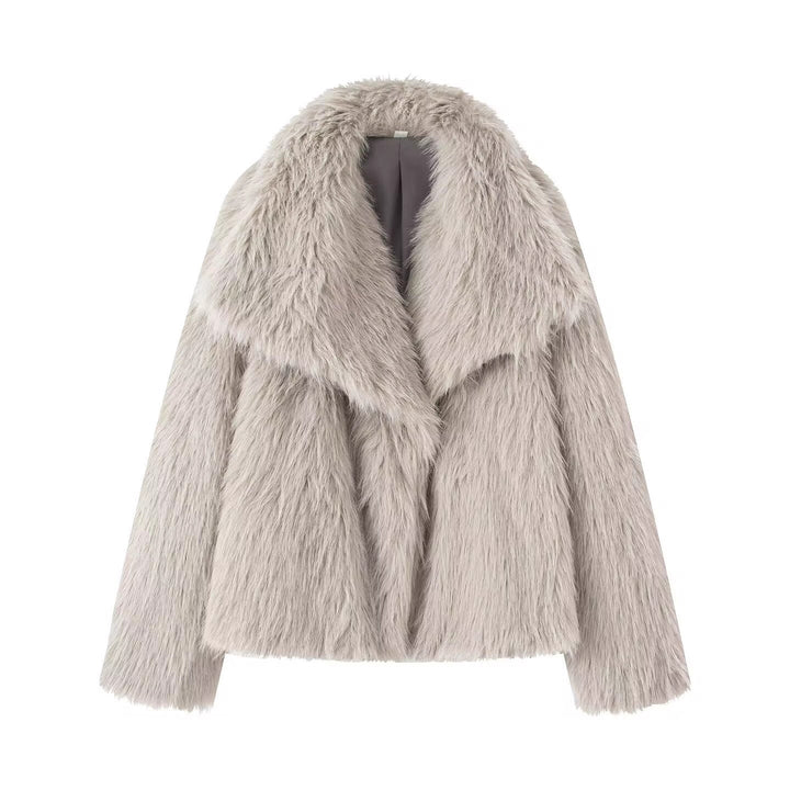 Women's Short Boxy Faux Fur Coat with Generous Shawl Collar and Soft Lining Mune Fashion