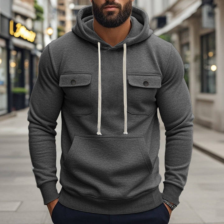 Men's sporty hoodie with patch flap pockets, kangaroo pocket, and narrow hem Mune Fashion