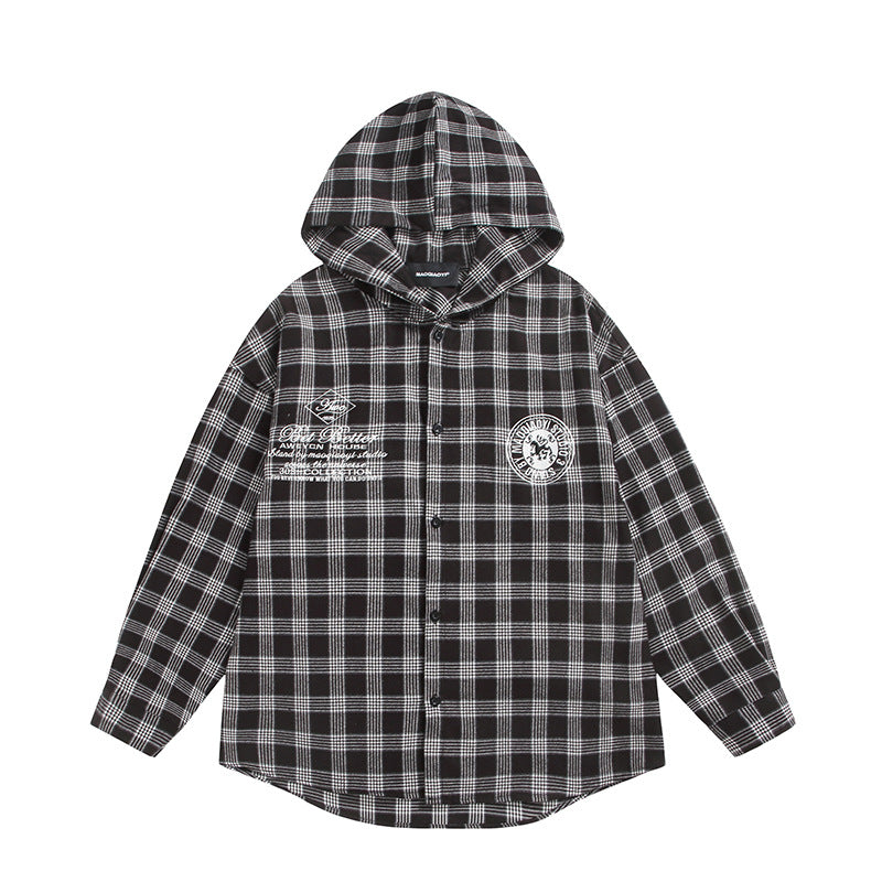 Unisex Checkered Flannel Hoodie Overshirt with Logo Embroidery and Oversize Cut Mune Fashion
