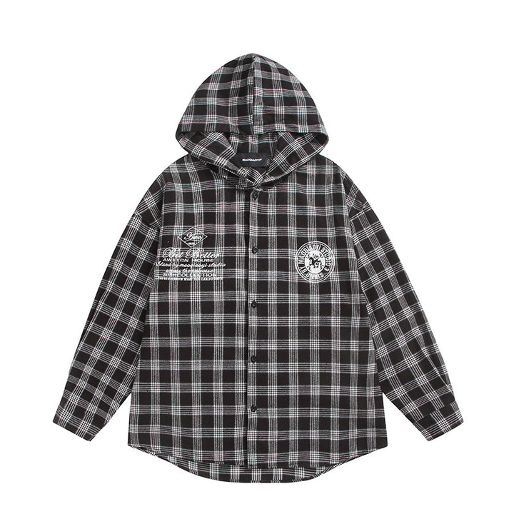 Unisex Checkered Flannel Hoodie Overshirt with Logo Embroidery and Oversize Cut Mune Fashion