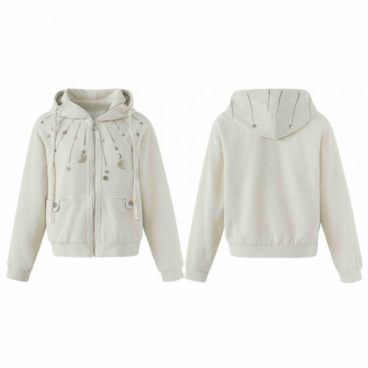 Ladies Boxy Knit Hoodie with heavenly embroidery, full zip and drawstring Mune Fashion