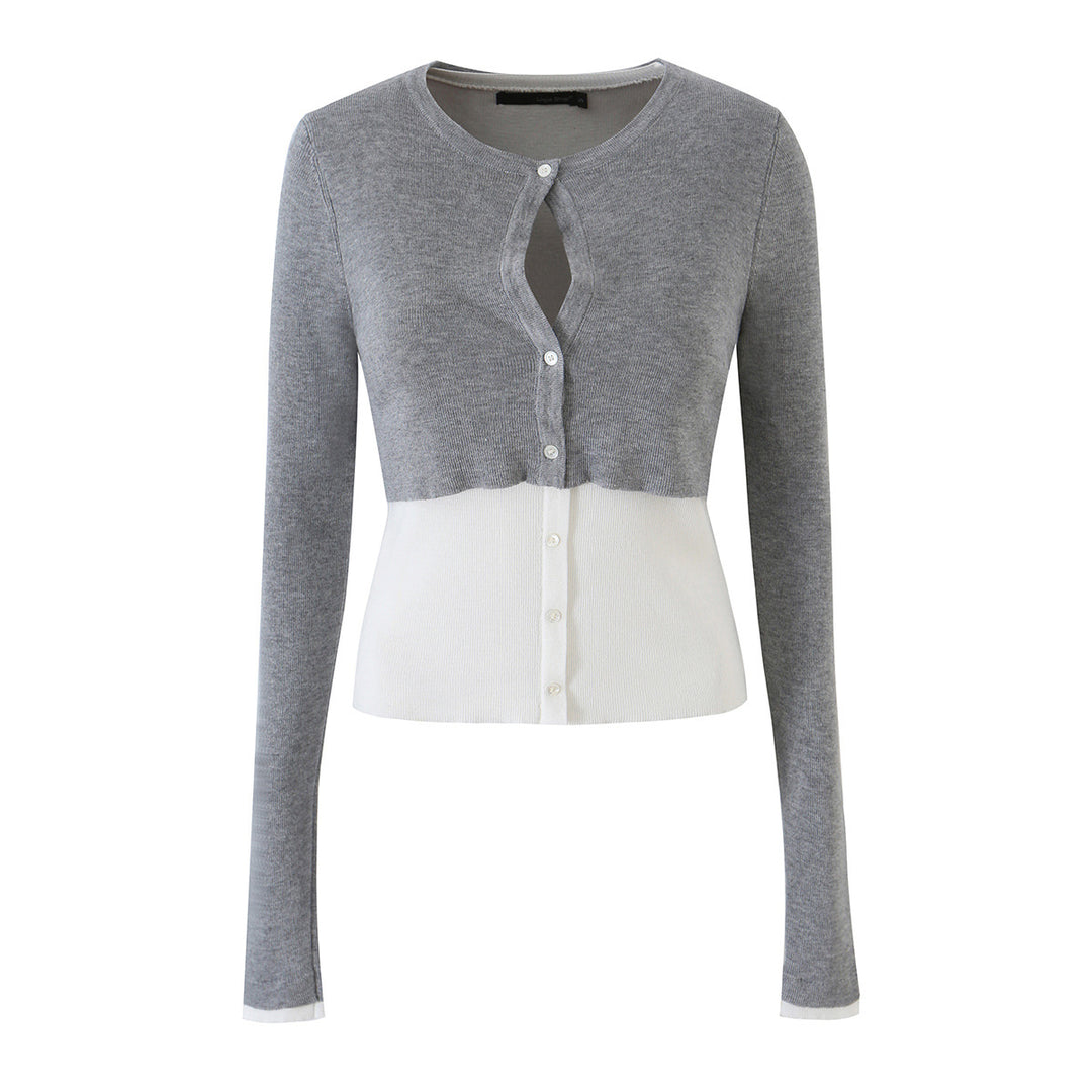 Ladies fine-knit bolero with integrated shirt panel and button details Mune Fashion
