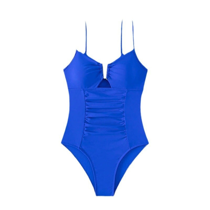 Women One-Piece Swimsuit with Elegant V-Neck and Fashionable Jewelry Detail Mune Fashion