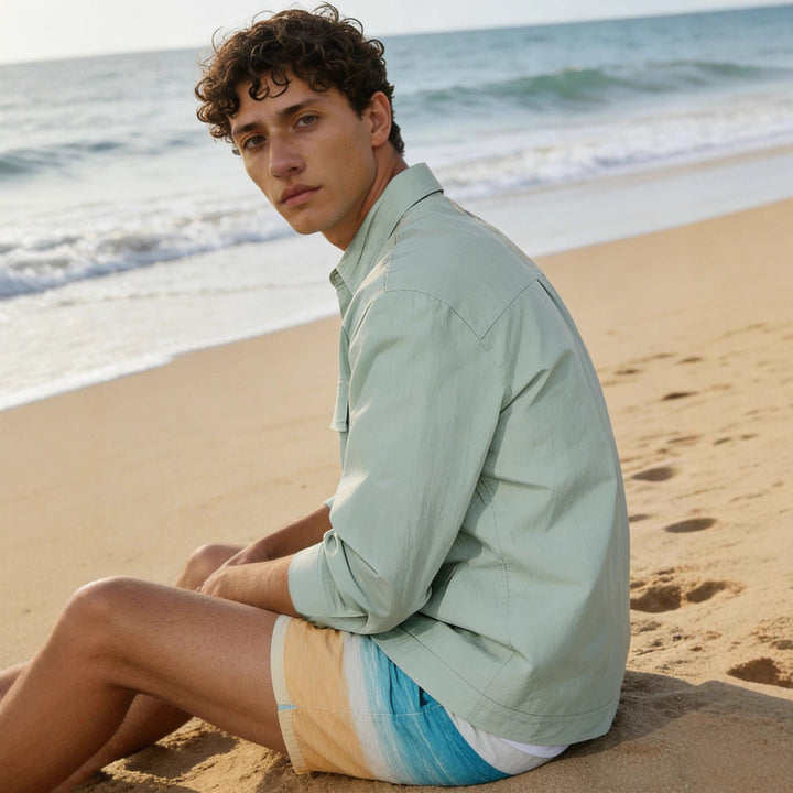 Men's Lightweight Field Overshirt with Patch Chest Pockets and Shirt Collar Mune Fashion