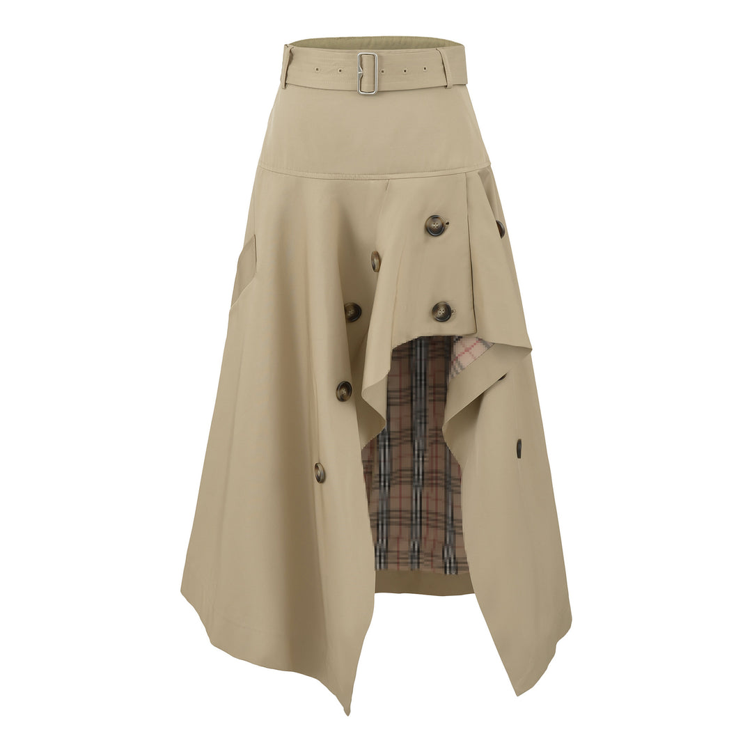 Women's Asymmetrical Trench Skirt with Waist Belt and Decorative Buttons Mune Fashion
