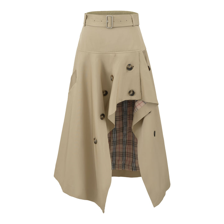Women's Asymmetrical Trench Skirt with Waist Belt and Decorative Buttons Mune Fashion