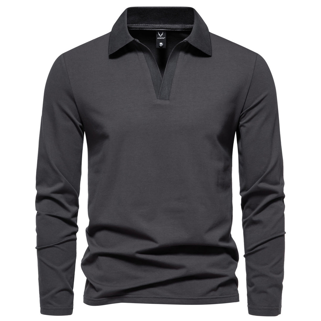 Men's long sleeve polo with open V-neck, fine ribbed collar and slim silhouette Mune Fashion