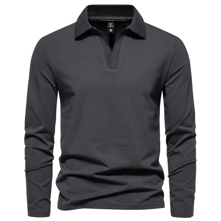 Men's long sleeve polo with open V-neck, fine ribbed collar and slim silhouette Mune Fashion