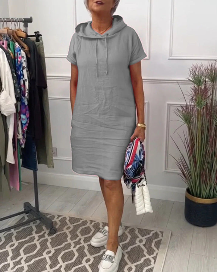 Women's nan legeres hooded dress with short sleeves, straight cut and drawstring Mune Fashion