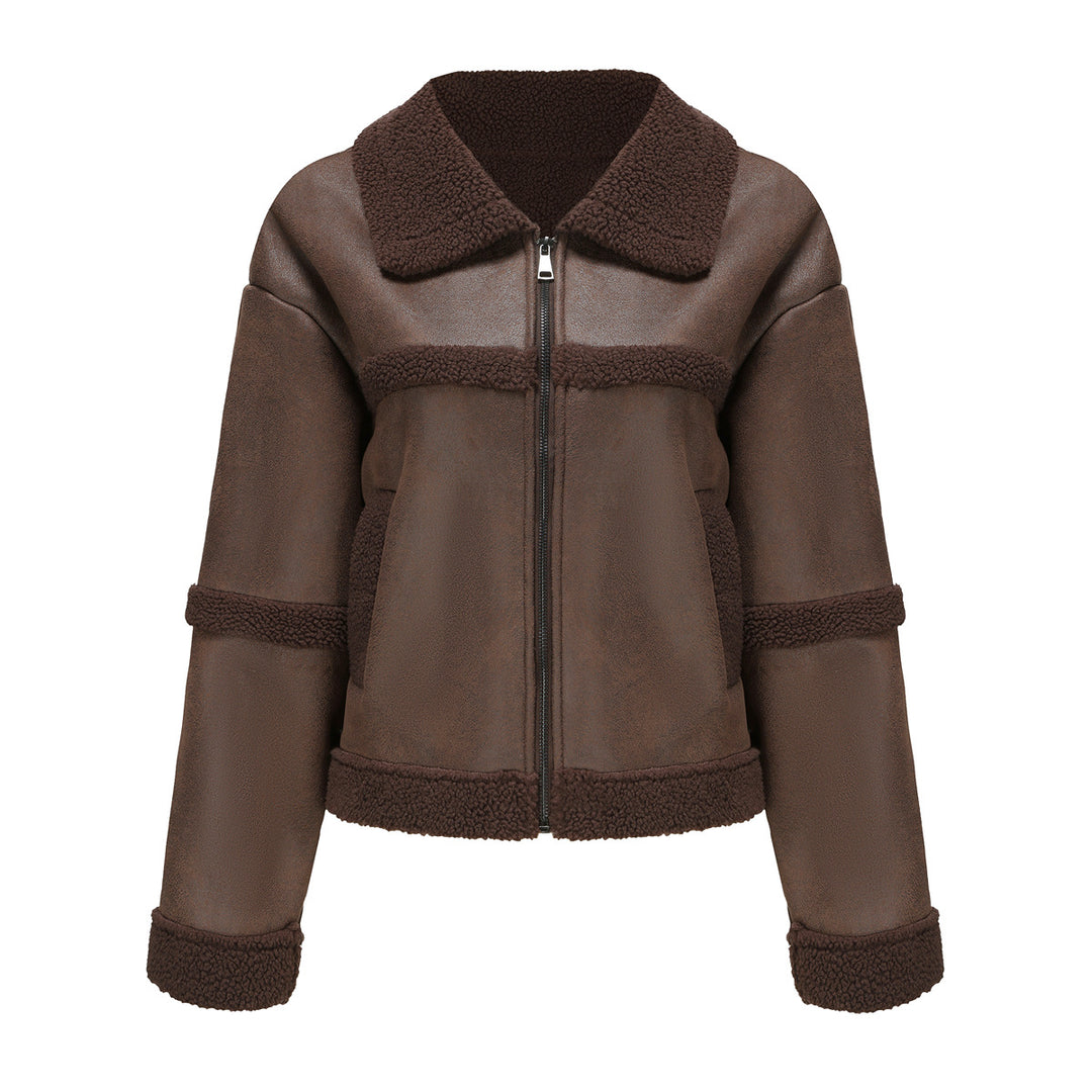 Women's short teddy jacket in aviator style with zipper Mune Fashion