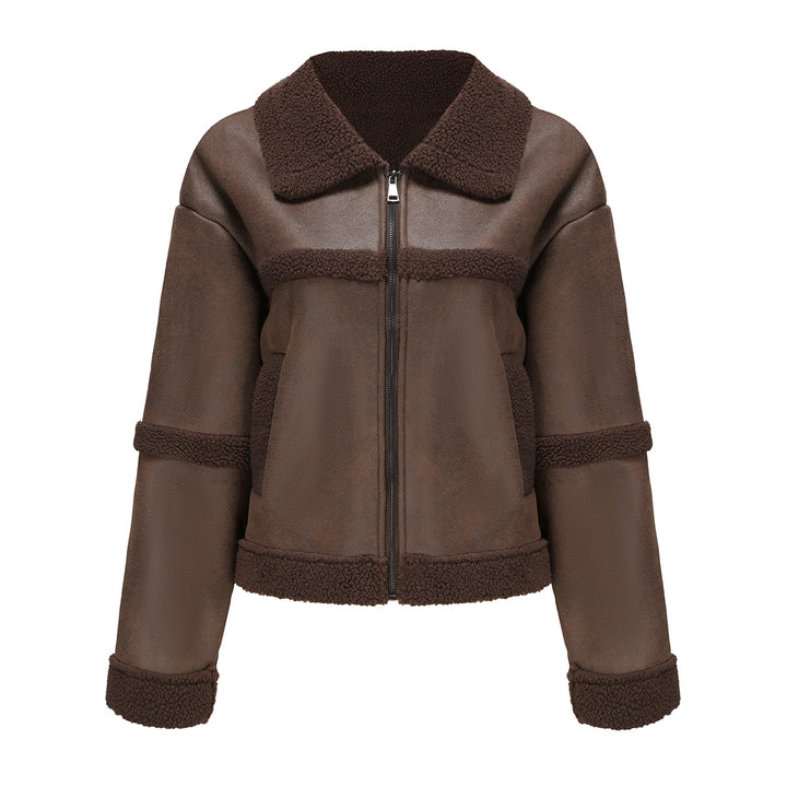Women's short teddy jacket in aviator style with zipper Mune Fashion