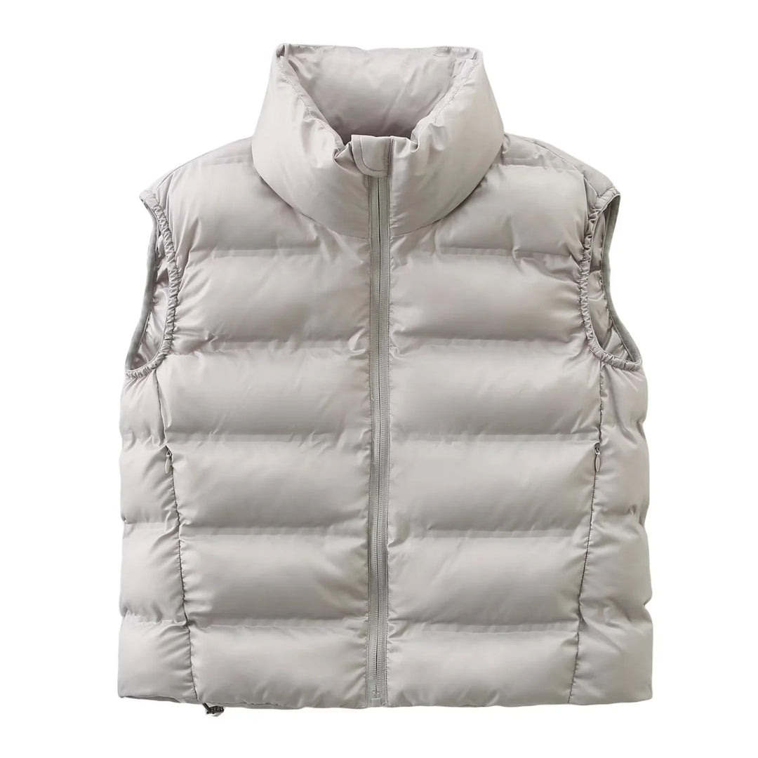 Ladies nan quilted thermal vest with high stand-up collar, side zip pockets, and adjustable hem Mune Fashion