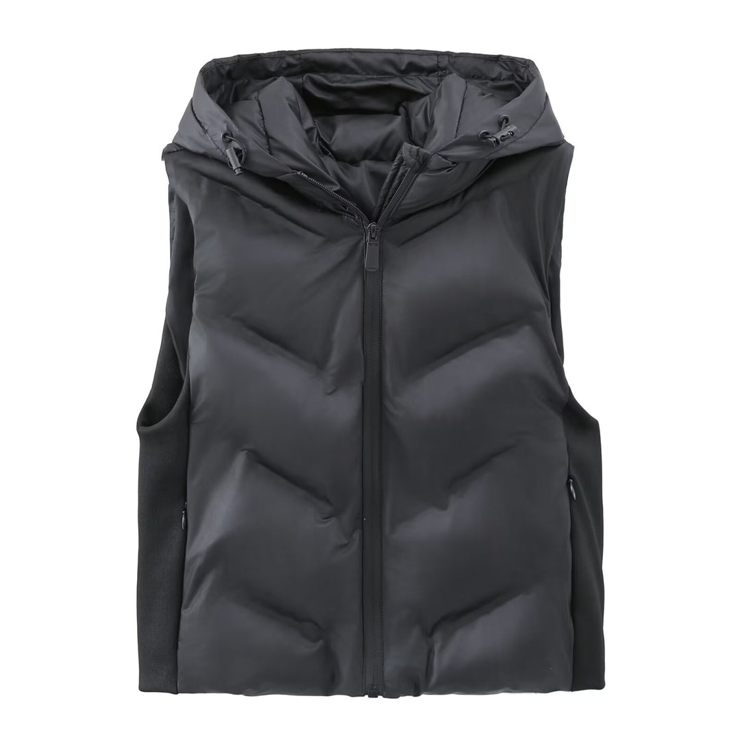 Women's sleeveless quilted hooded vest with contrast sides and zipper Mune Fashion