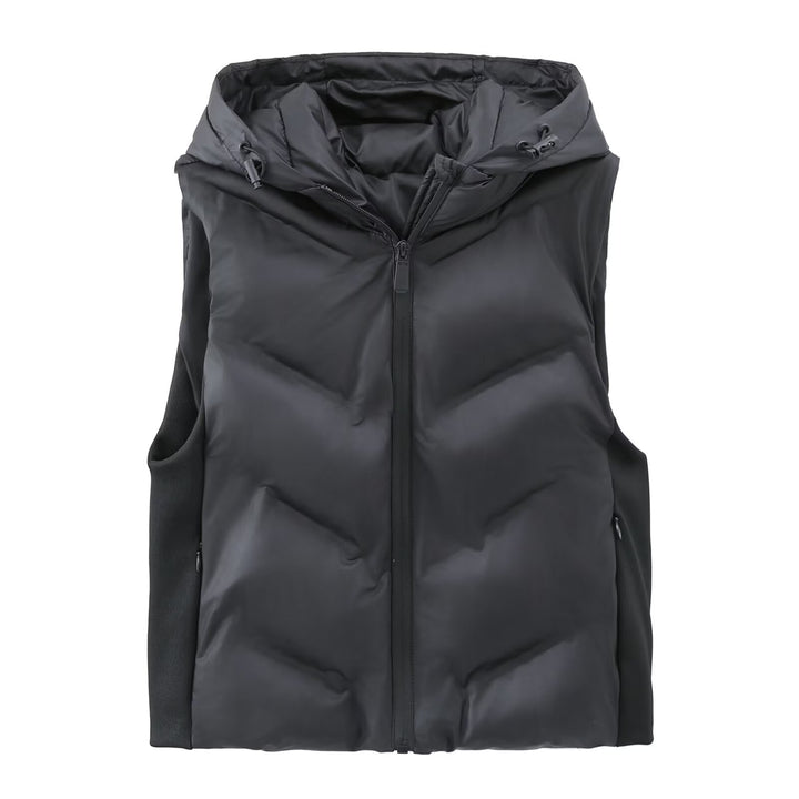 Women's sleeveless quilted hooded vest with contrast sides and zipper Mune Fashion