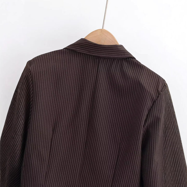 Women's Tailored Cropped Shirt Blouse in Pinstripe with Deep V-Neck Mune Fashion